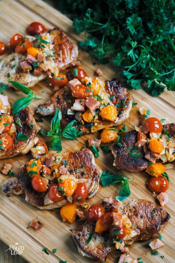 Pork Chops With Tomato-Pancetta Salad Recipe | Paleo Leap