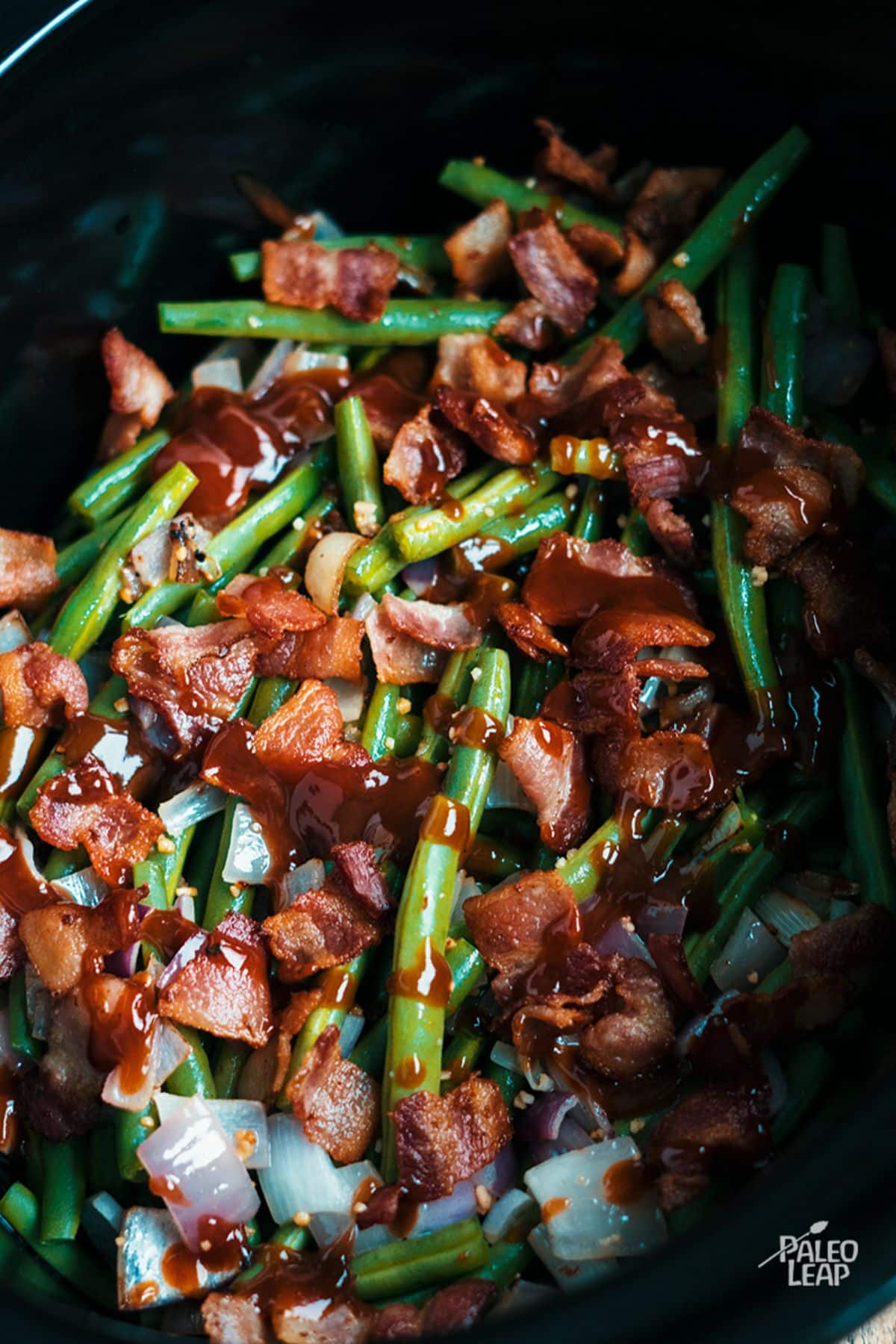 Slow Cooker BBQ Bacon Green Beans preparation.