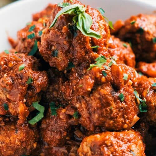 Meatballs With Marinara Sauce in a bowl.