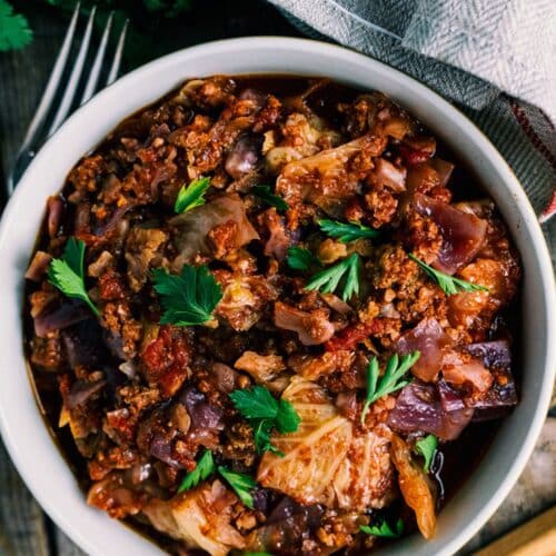 Keto Slow-Cooker Cabbage Casserole on a table.