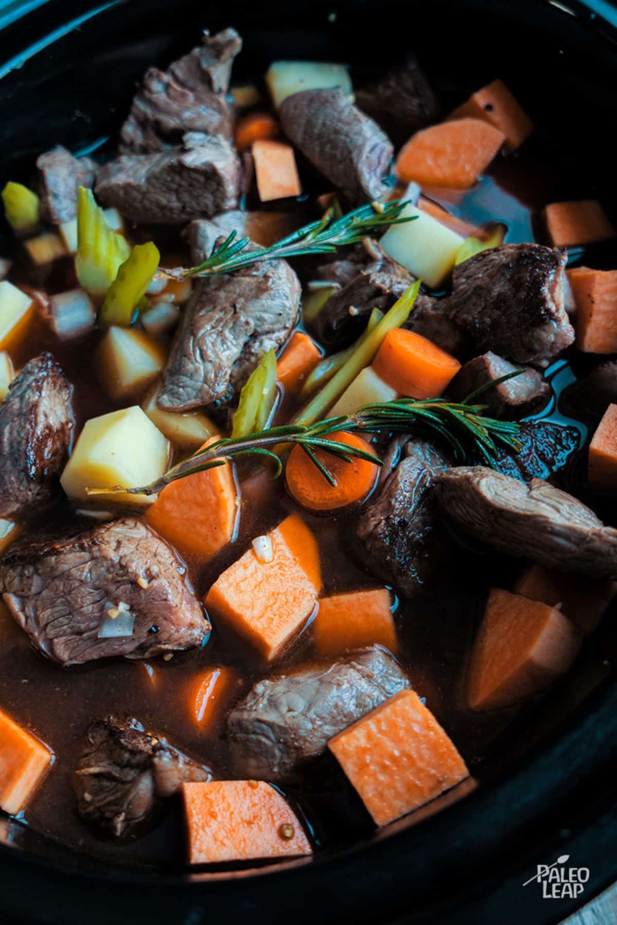 Slow Cooker Beef And Rutabaga Stew preparation.