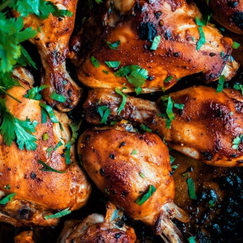 Oven Baked BBQ Chicken in baking dish.