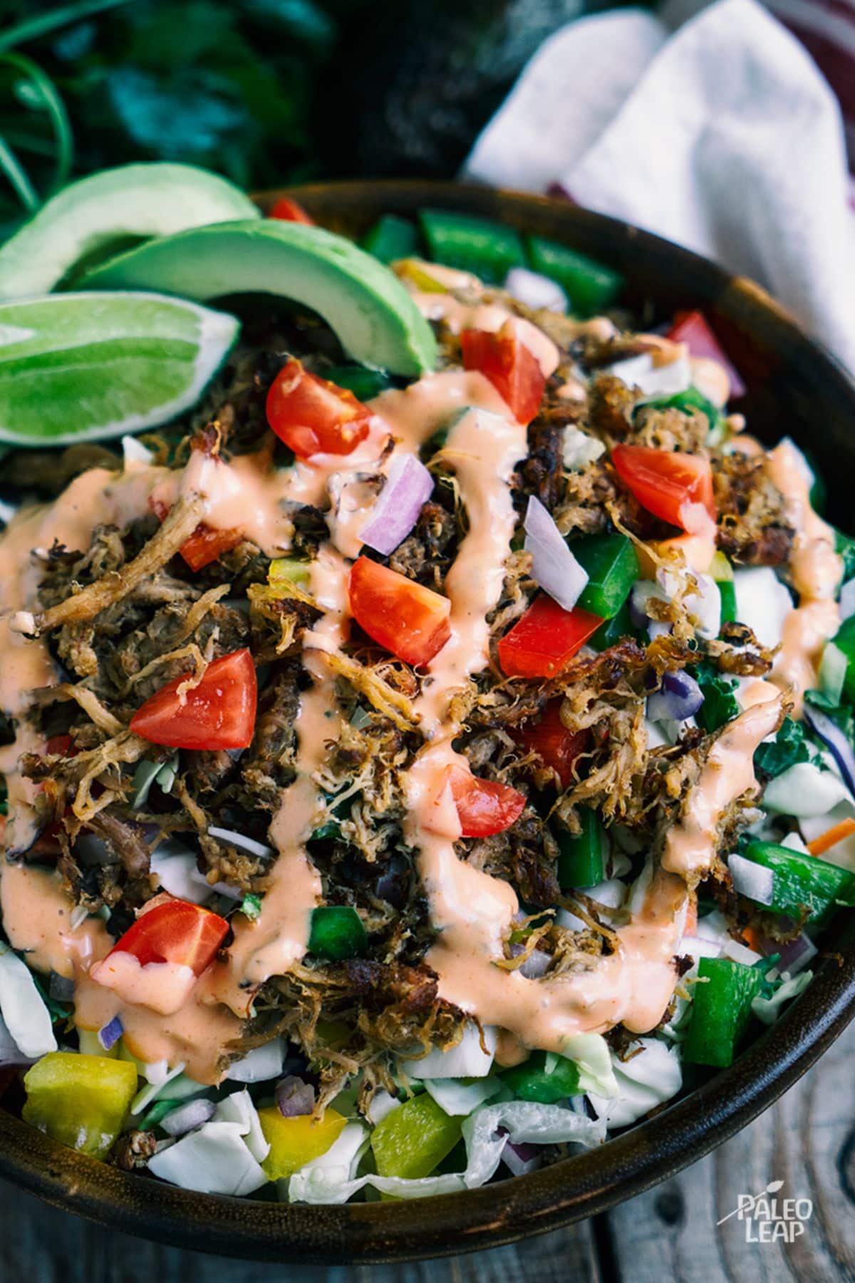 Southwest Pulled Pork Salad in a bowl.