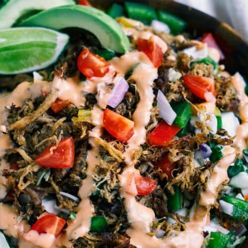 Southwest Pulled Pork Salad in a bowl.