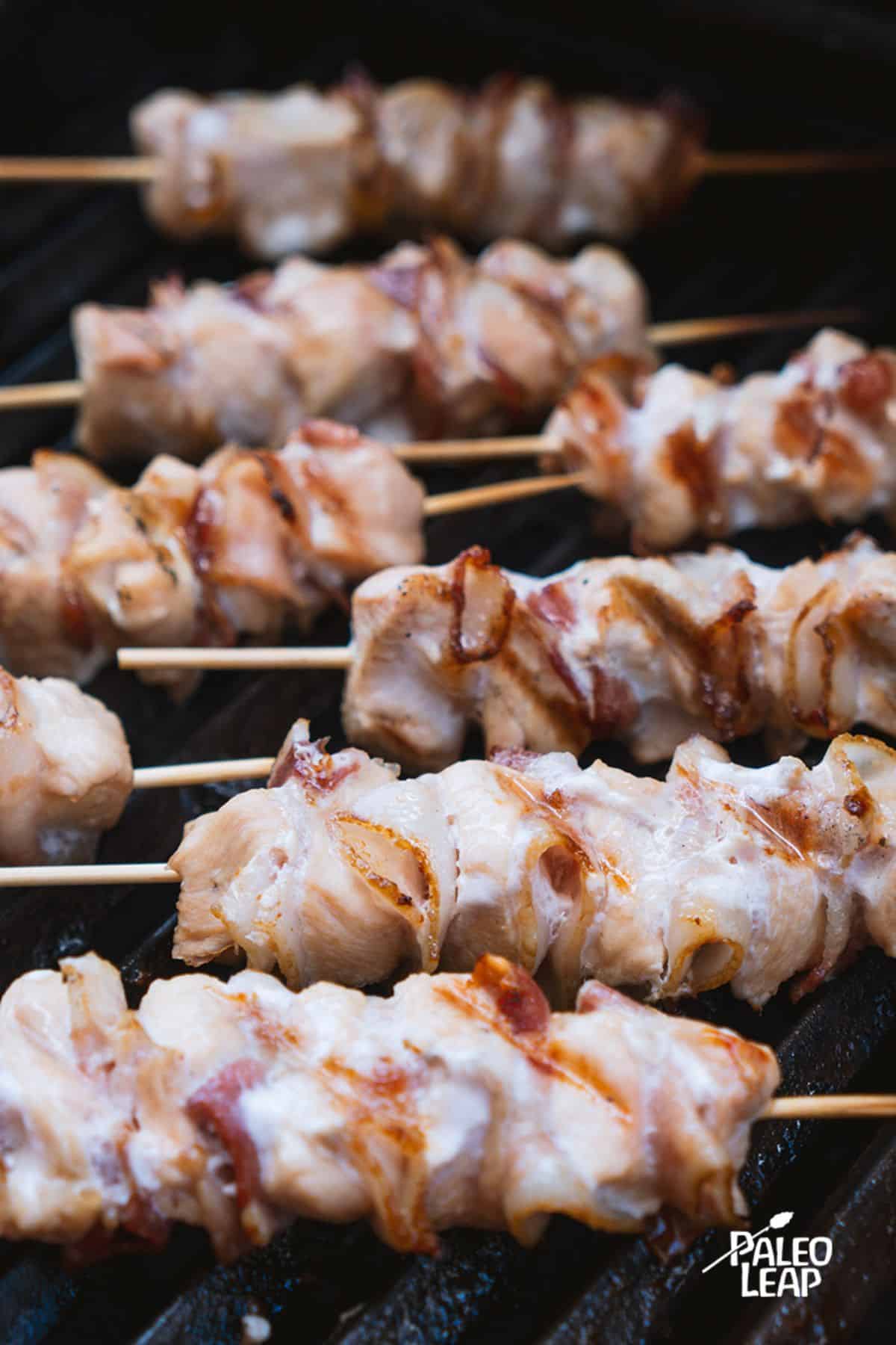 BBQ Chicken And Bacon Skewers preparation.