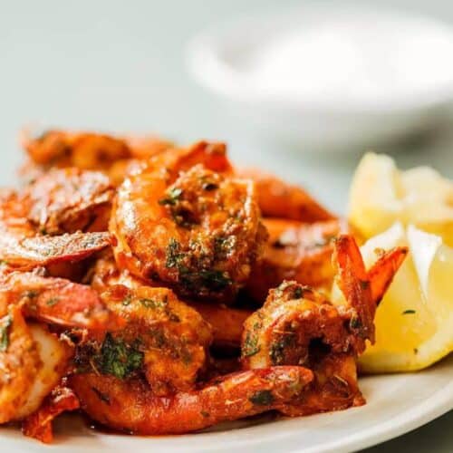 5-Minute Spicy Shrimp on a white plate.