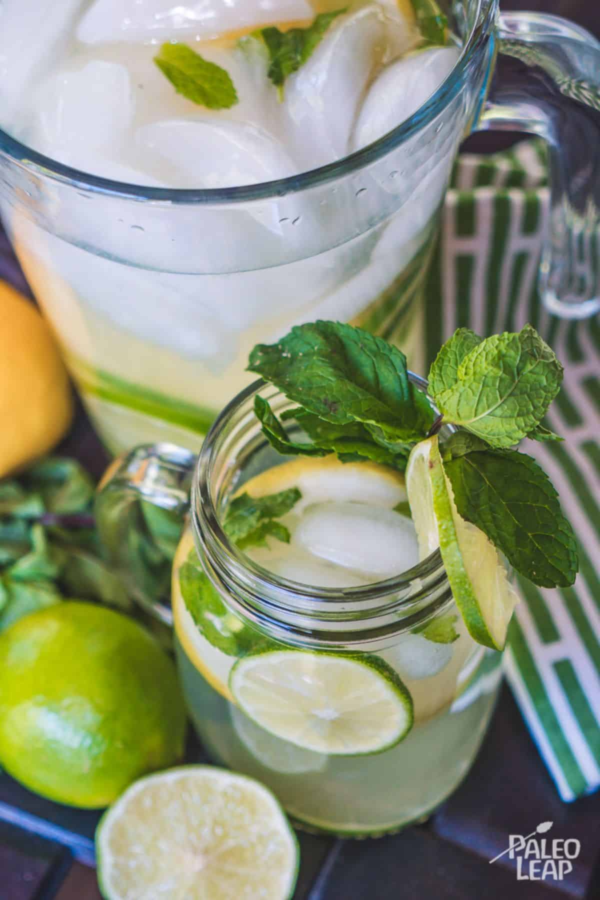 Mint And Citrus Water in a glass cup.