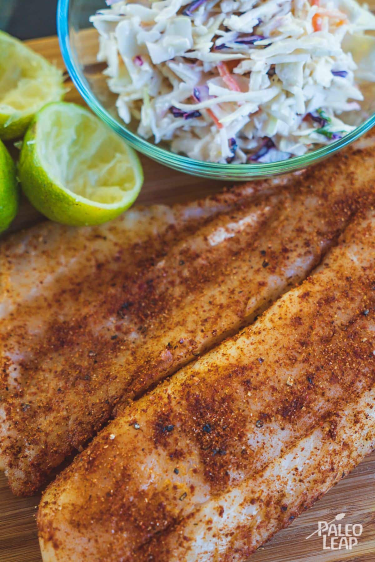 Spicy Fish With Cabbage Slaw preparation.