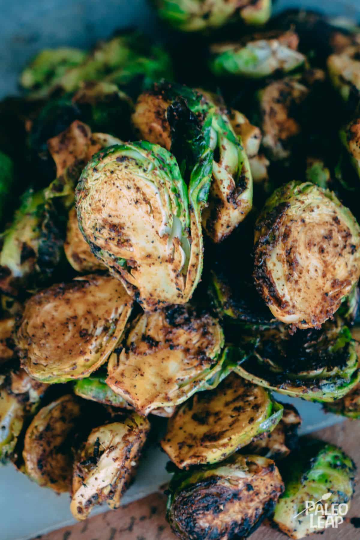 Grilled Paprika Brussels Sprouts on a plate.