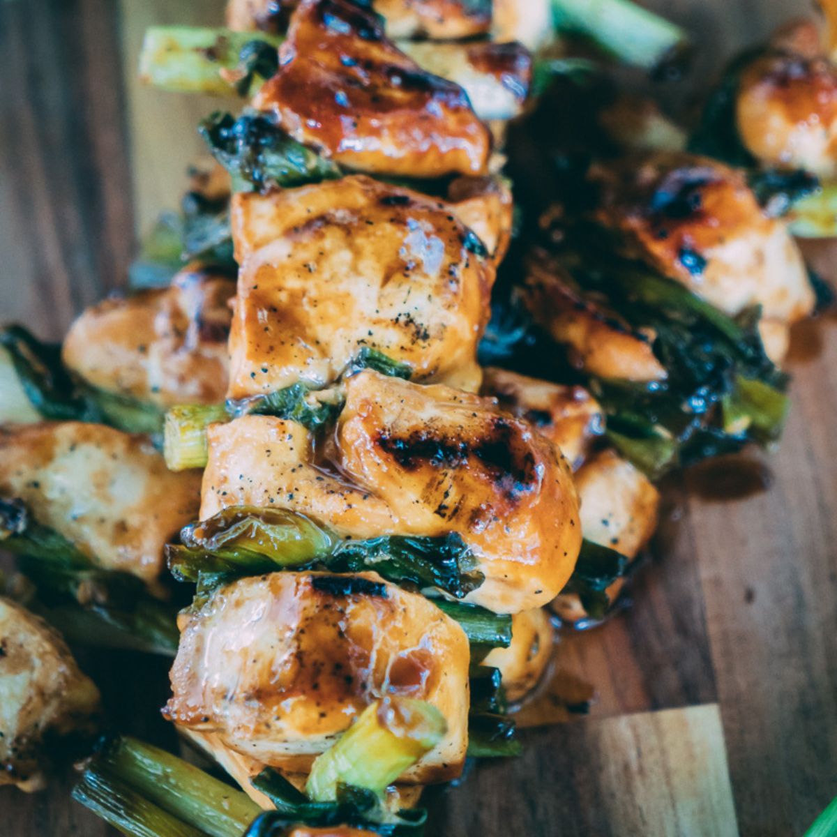 Yakitori-Style Chicken Skewers Recipe on a table.