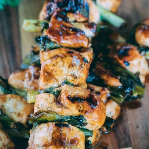 Yakitori-Style Chicken Skewers Recipe on a table.