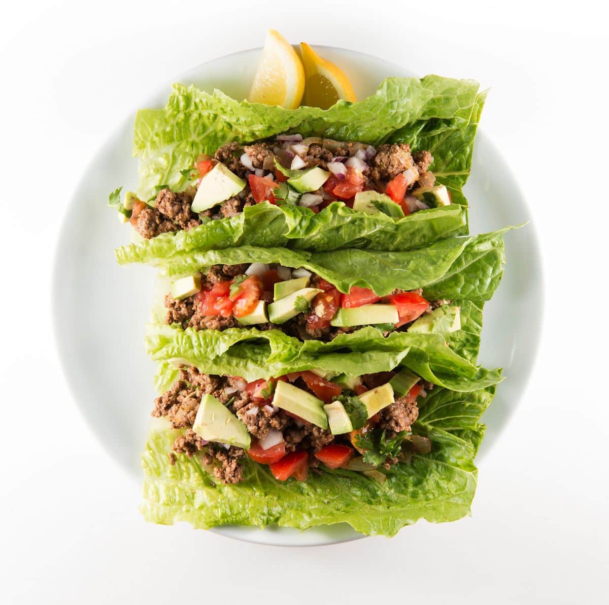 Lettuce Wrap Tacos on a white plate.