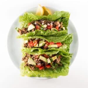 Lettuce Wrap Tacos on a white plate.