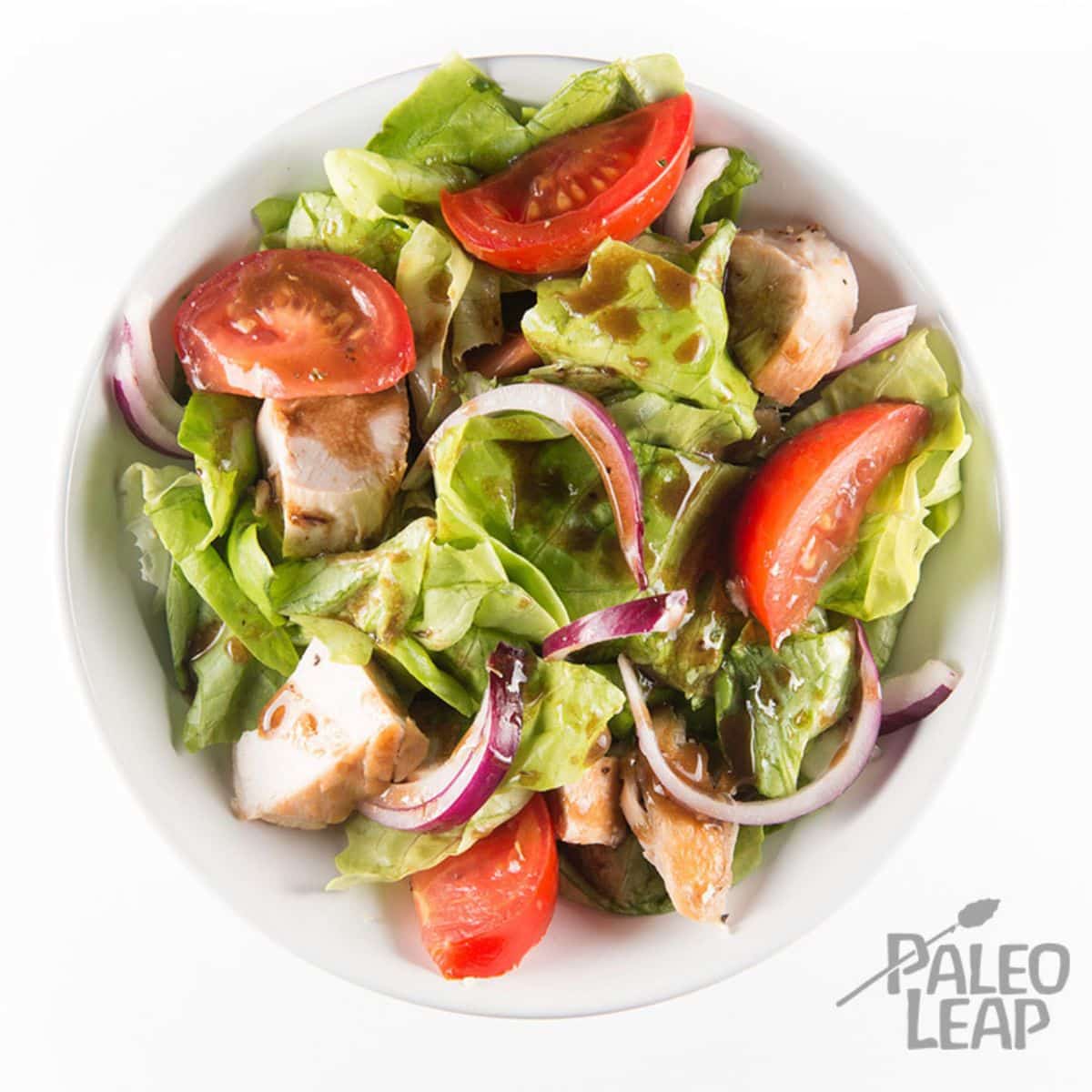 Simple Paleo Chicken Salad in a white bowl.
