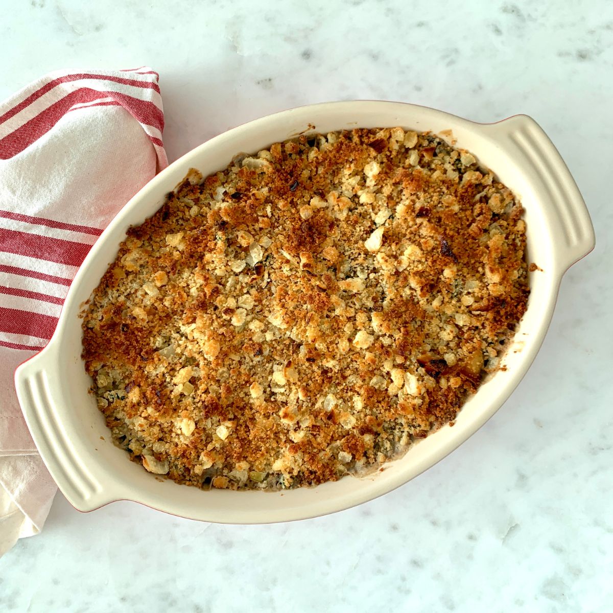 Paleo Green Bean Casserole on a table.