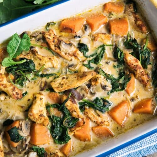 Chicken With Spinach, Sweet Potatoes And Mushrooms Recipe