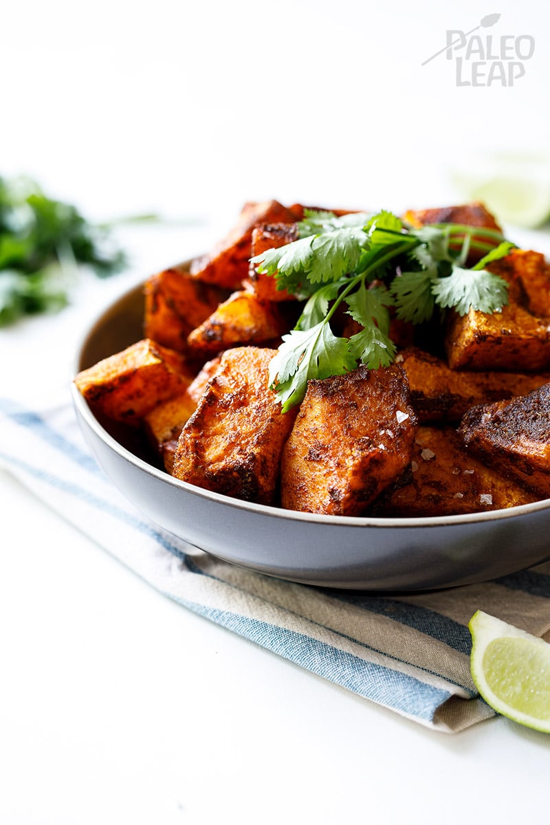 spice roasted pumpkin in a ceramic tray