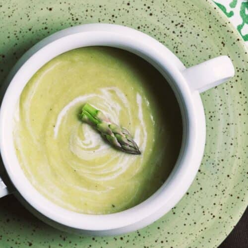 Asparagus soup served