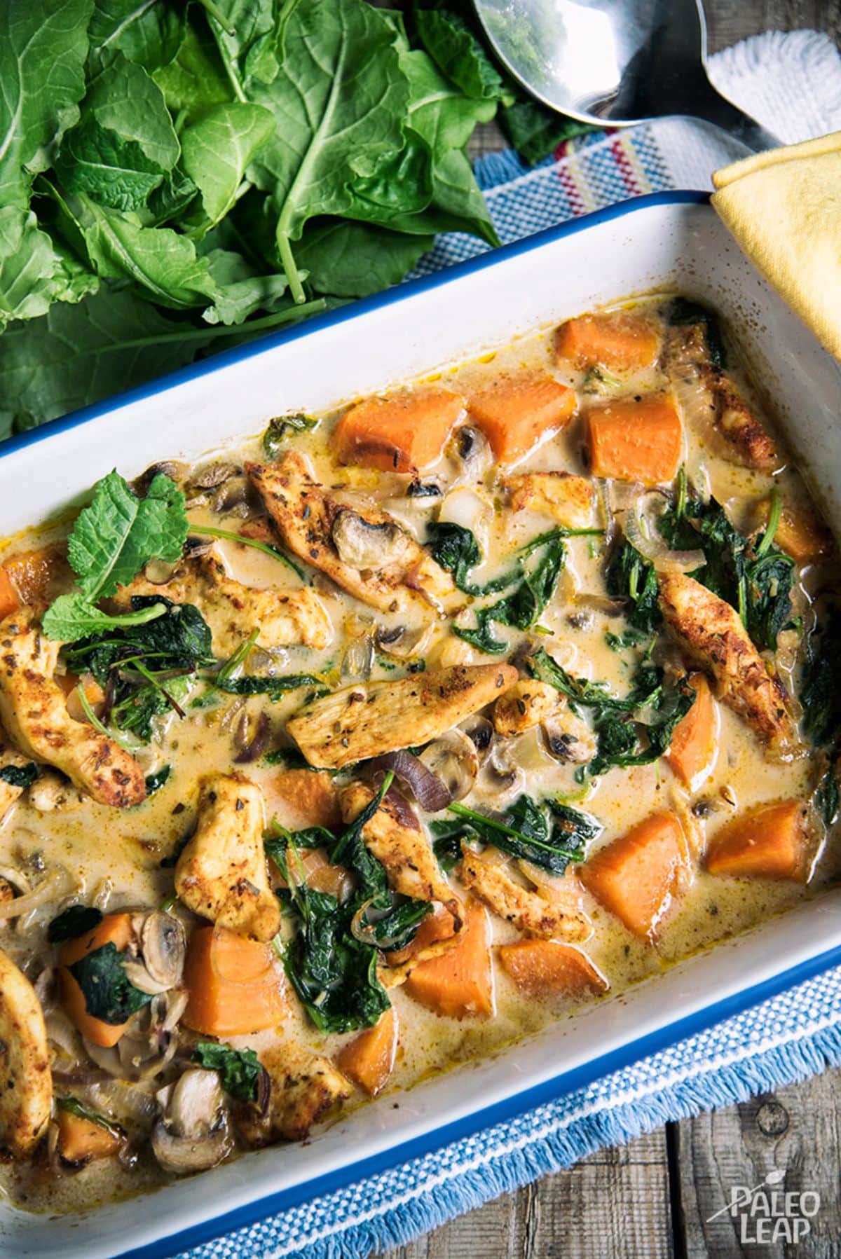 Chicken with Spinach, Sweet Potatoes and Mushrooms recipe