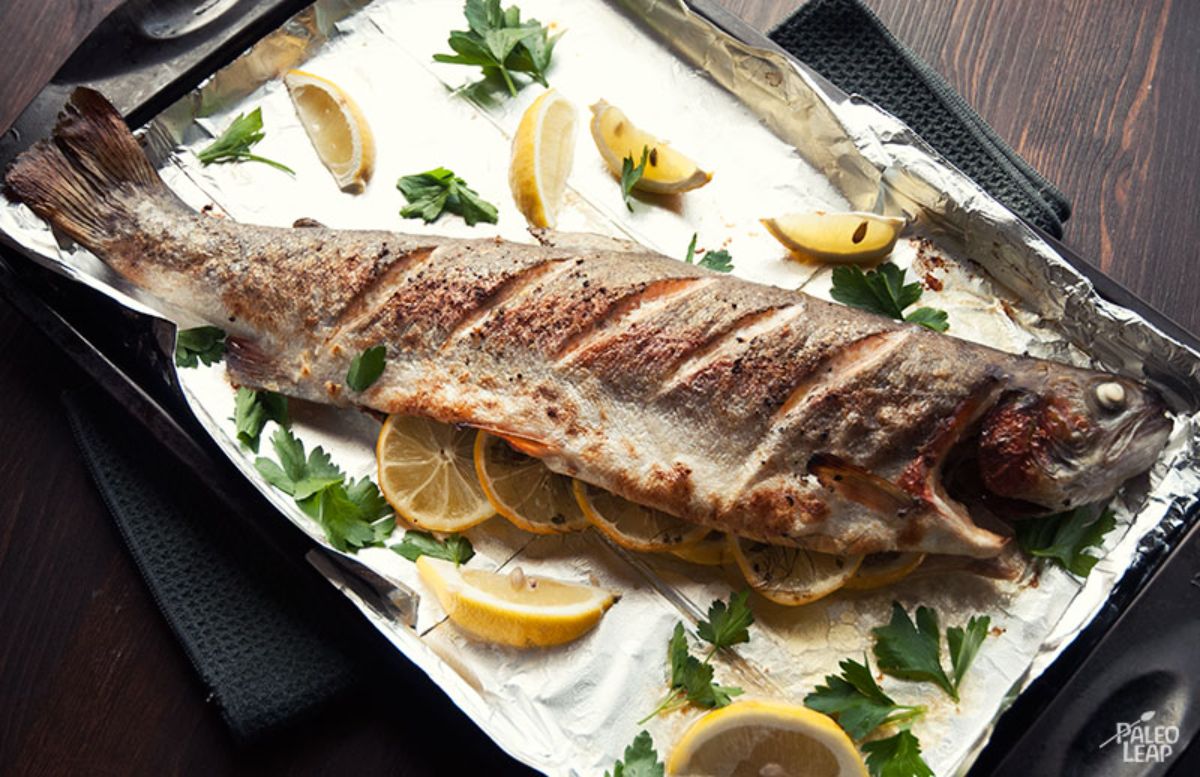 grilled trout in a pan