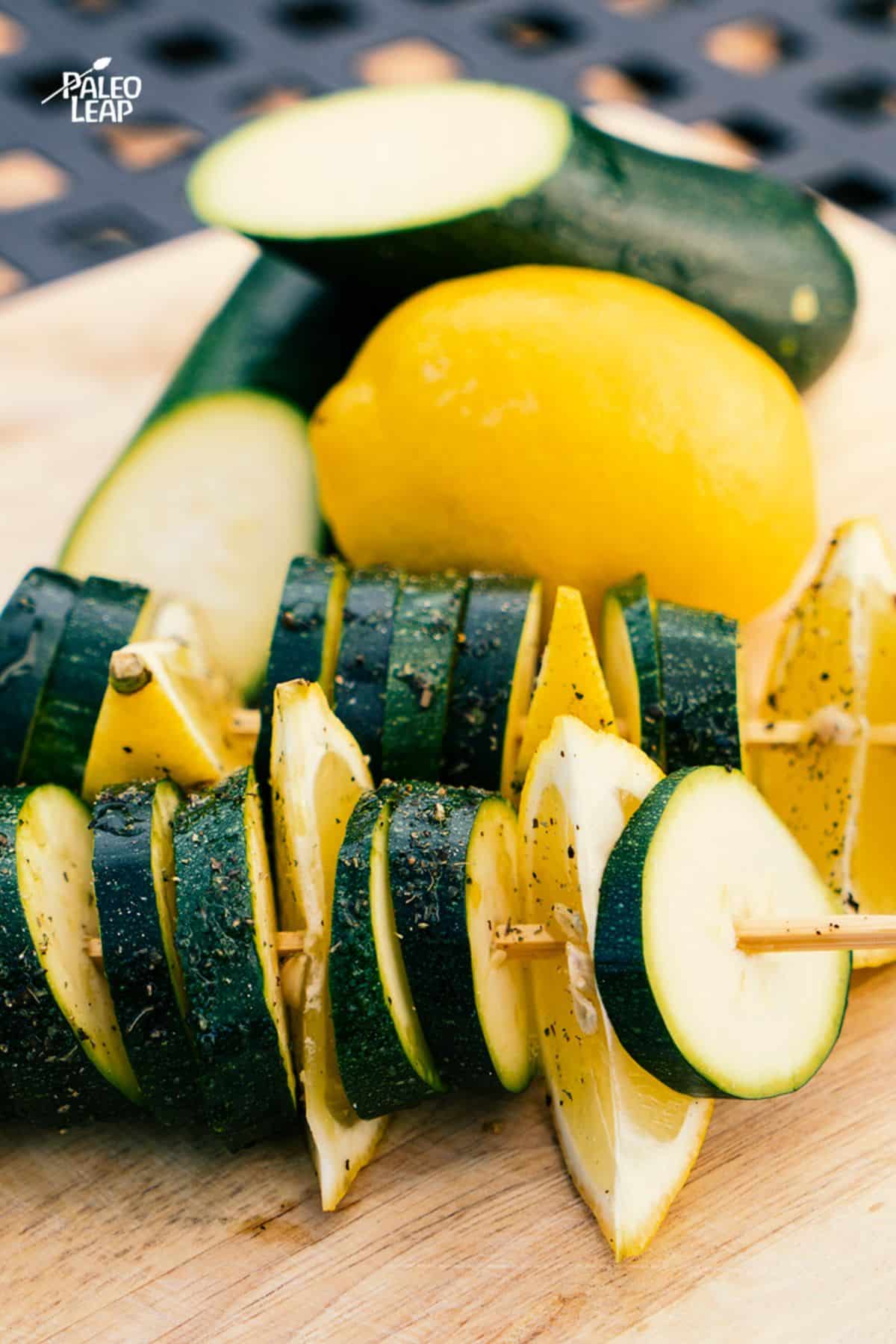 Zucchini Skewers - Zucchini Ribbon Skewers with Lemon Garlic Butter