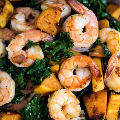 Shrimp, Sweet Potato And Kale Bowl finished