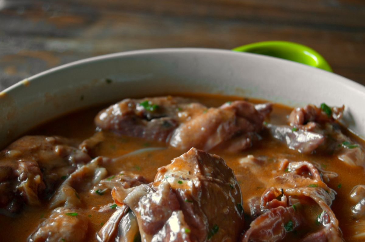 Stewed Chicken and Vegetables in a rustic bowl