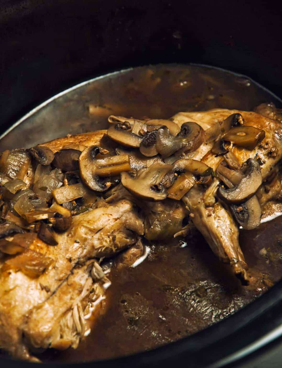 Slow Cooker Rabbit With Juniper Berries And Mushrooms