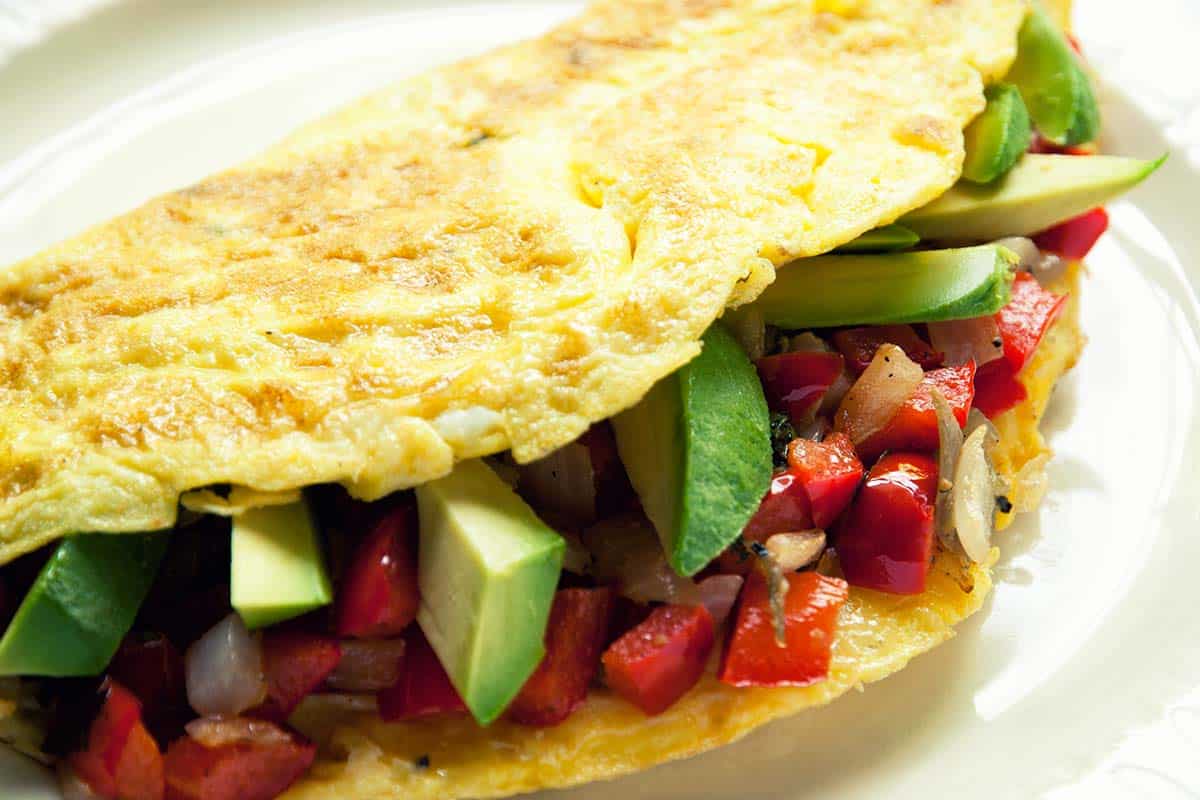 closeup of a plate filled with Avocado omelet