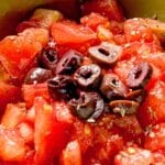 closeup of a serving of Balsamic vinegar and oregano tomato salad