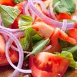 closeup of Basil and tomato salad