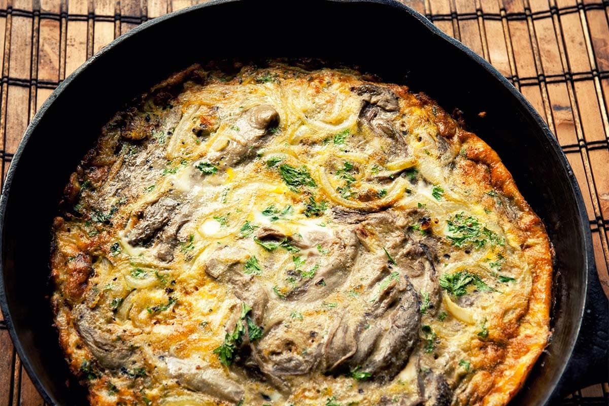 closeup of Eggplant frittata in a pan