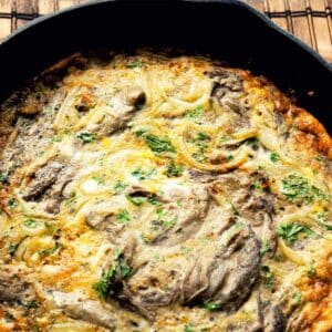 closeup of a pan filled with Eggplant frittata