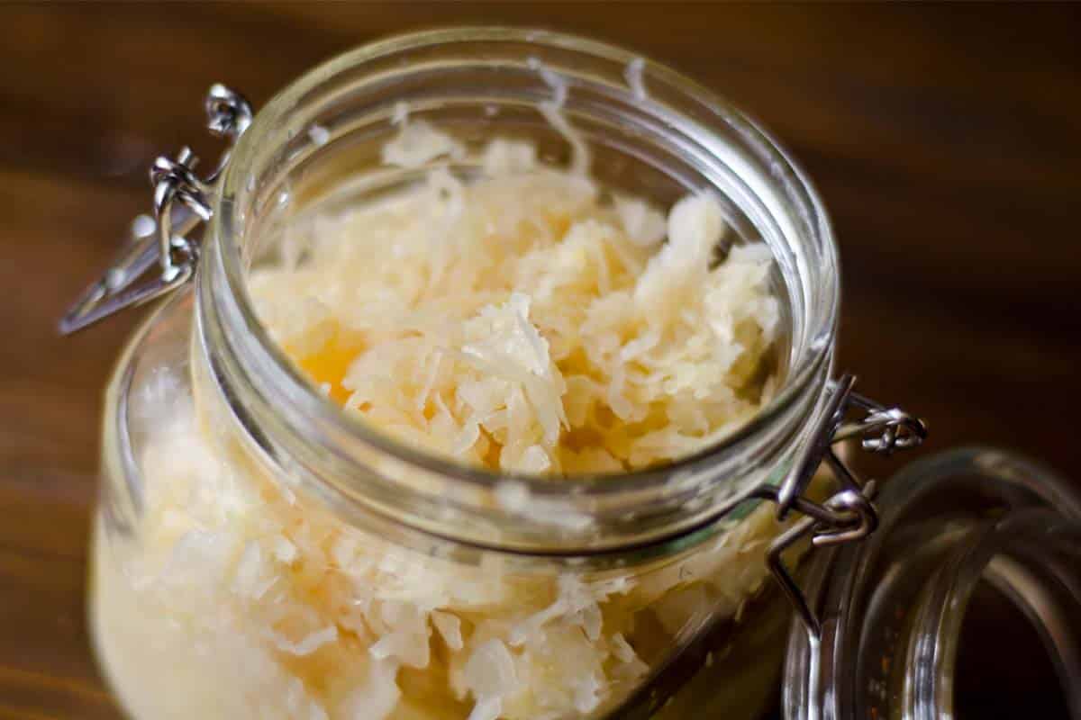 open jar of homemade Sauerkraut