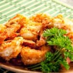 plate filled with paleo almond and coconut fried shrimp