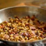 pan filled with Bacon and Chestnut Stuffing