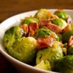 bowl full of brussels sprouts and bacon medley