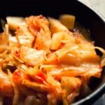 closeup of a bowl of kimchi