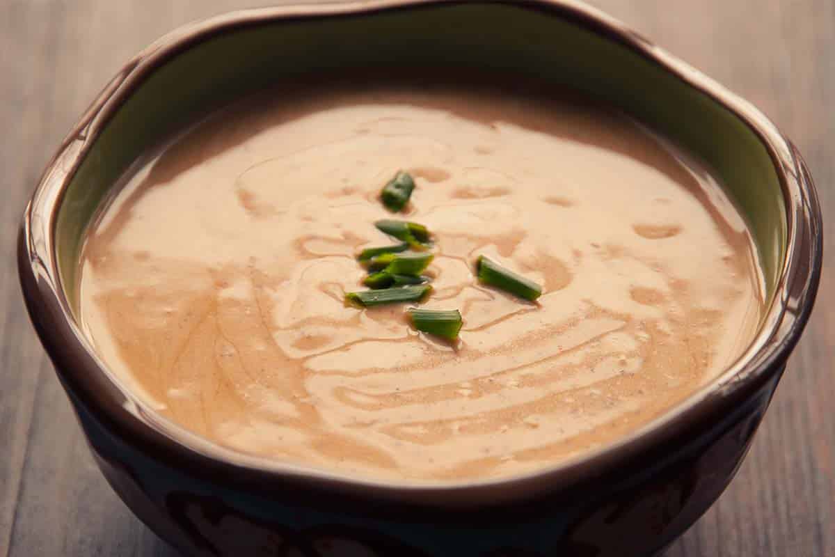 Almond Butter Satay Sauce in a bowl on a table