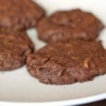 Double chocolate cookies on a white plate