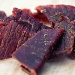 closeup of Herb Flavored Beef Jerky