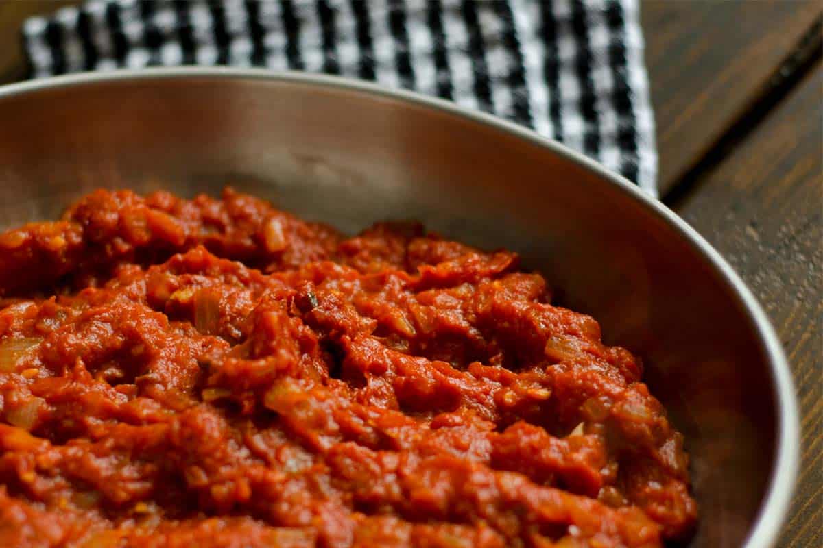 closeup of a saucepan of Hot BBQ sauce