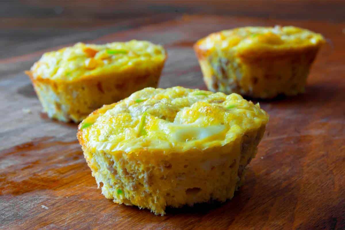 three breakfast Omelet Muffins on a table