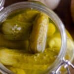 closeup of homemade paleo dill pickles